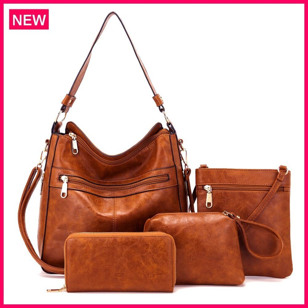 Large Hobo Crossbody Bag Set with Wallet 4PC PU Leather Totes